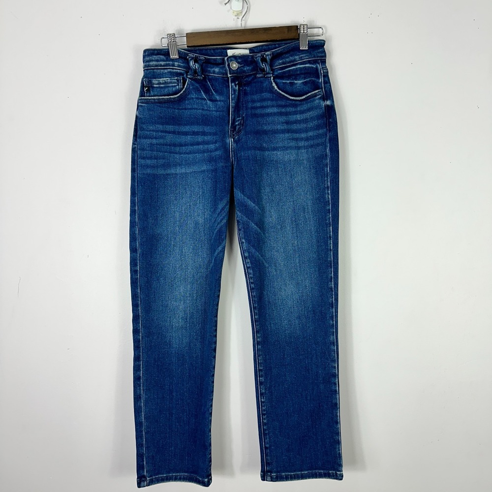 KanCan Jeans 7 27 Blue Denim Mid Rise Straight Slim Stretch Distressed‎ Casual